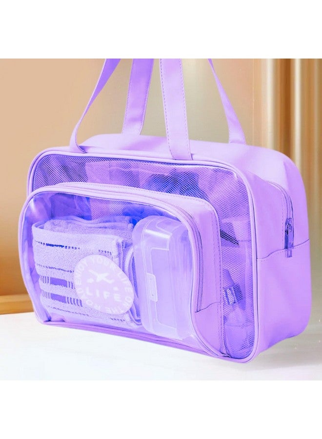 Gowloz Cosmetic Bag, PVC Handbag Transparent Portable Toiletry Bag, Large-Capacity Travel Wash Bag, Mesh Toiletry Bag in Purple (Pack of 1) - Image 3