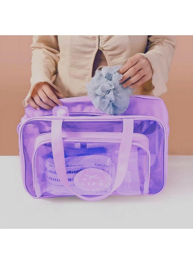 Gowloz Cosmetic Bag, PVC Handbag Transparent Portable Toiletry Bag, Large-Capacity Travel Wash Bag, Mesh Toiletry Bag in Purple (Pack of 1) - Image 2