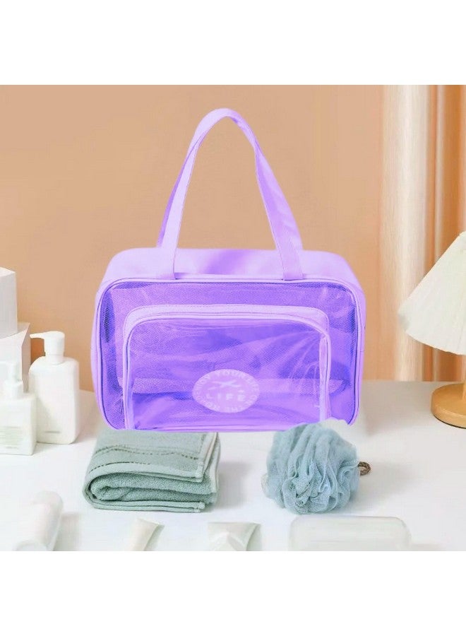 Gowloz Cosmetic Bag, PVC Handbag Transparent Portable Toiletry Bag, Large-Capacity Travel Wash Bag, Mesh Toiletry Bag in Purple (Pack of 1) - Image 4