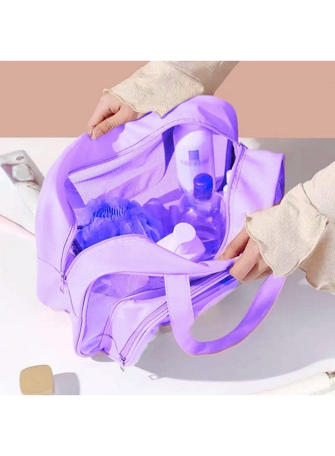 Gowloz Cosmetic Bag, PVC Handbag Transparent Portable Toiletry Bag, Large-Capacity Travel Wash Bag, Mesh Toiletry Bag in Purple (Pack of 1) - Image 5