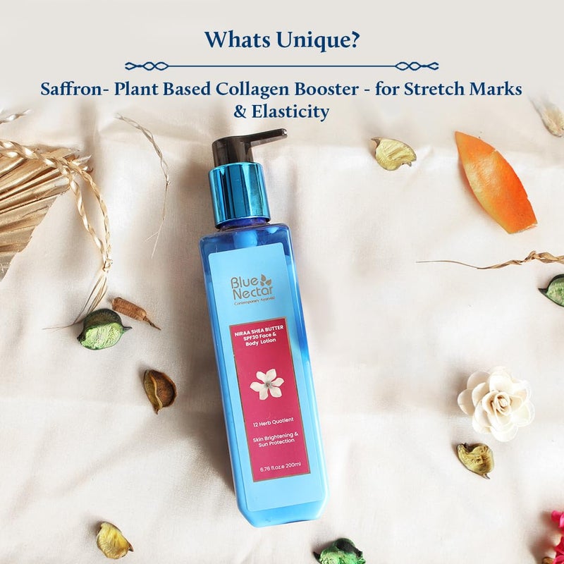 Blue Nectar كريم بلو نكتار لعلامات التمدد للحمل مع زبدة الشيا والكاكاو وزبدة المانجو ومرطب الجسم النباتي مع الورد والكركم وزيت النالبامارادي 12 عشبة 200 مل - Image 2