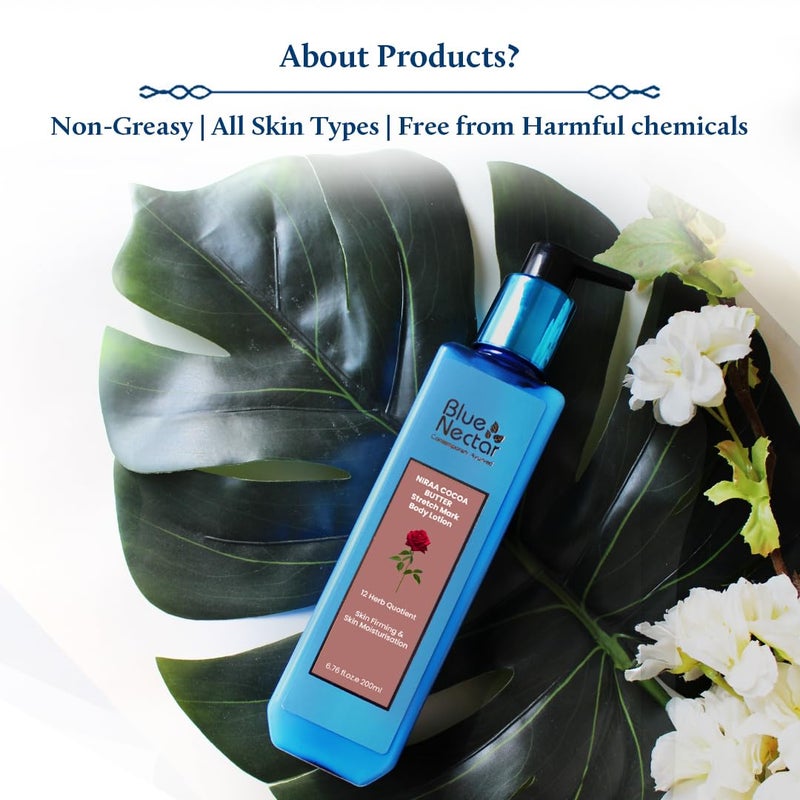 Blue Nectar كريم بلو نكتار لعلامات التمدد للحمل مع زبدة الشيا والكاكاو وزبدة المانجو ومرطب الجسم النباتي مع الورد والكركم وزيت النالبامارادي 12 عشبة 200 مل - Image 5