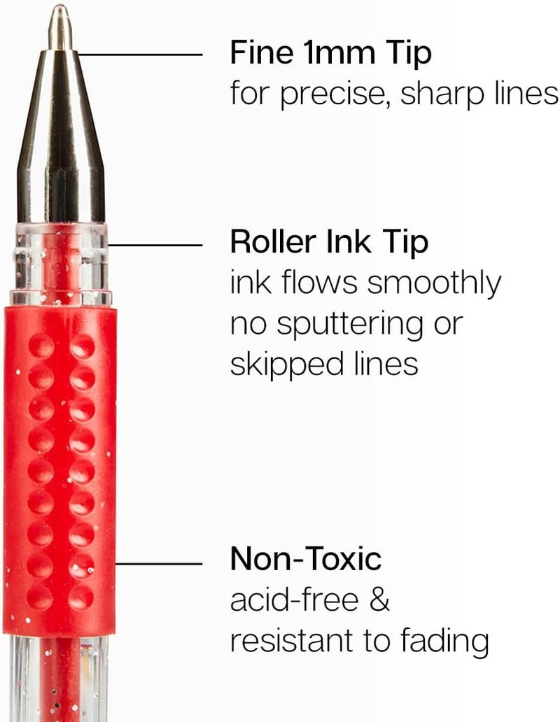 KINGART 400-12 Glitter 12 Pack with 50% More Ink Artists Soft Grip Gel Pen Set, One Size, Vivid Colors - Image 2