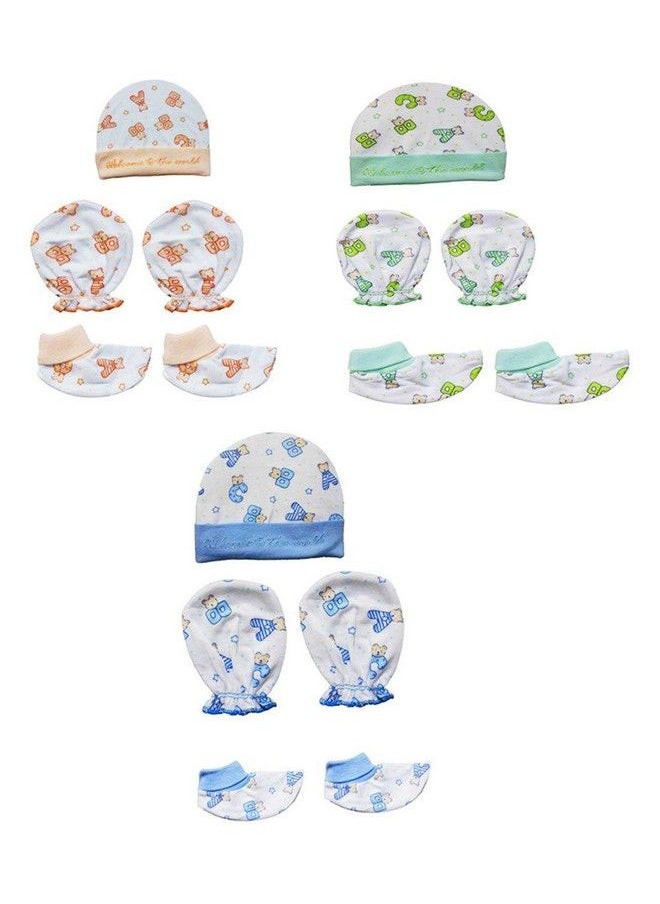 MOM'S HOME - Moms Home New Born Baby Cap Mitten Bootie Set Gentle To Baby Delicate Skin3 Sets - Image 1