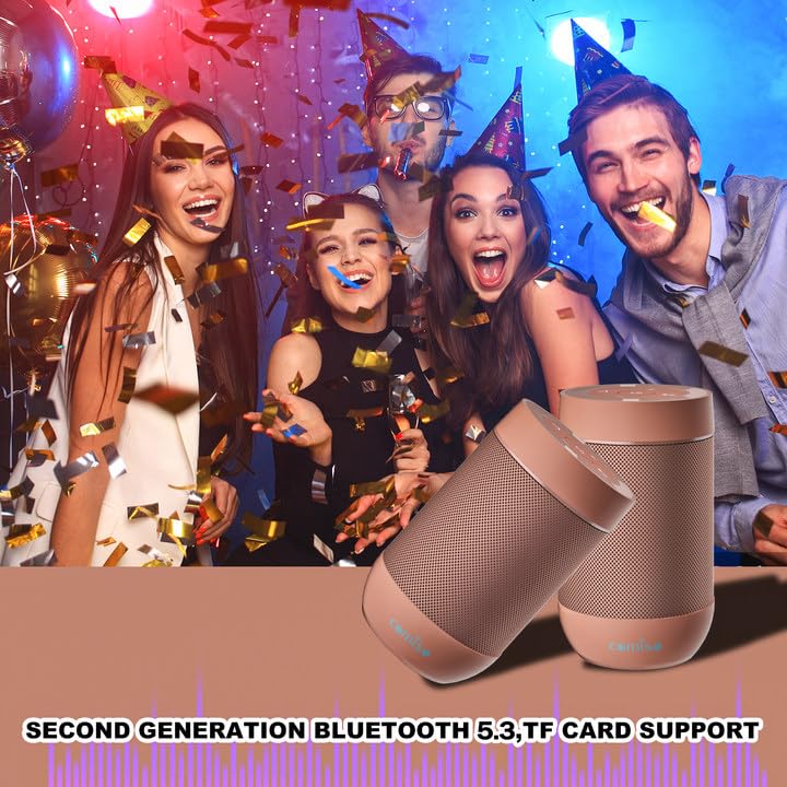 comiso Portable Bluetooth Speaker,Waterproof Speaker IP65,5.3 Bluetooth,360 HD Sound,TWS Stereo Pairing,Built in Mic, Support TF Card,Ideal Gift for Men/Women/Teens -Pink - Image 2