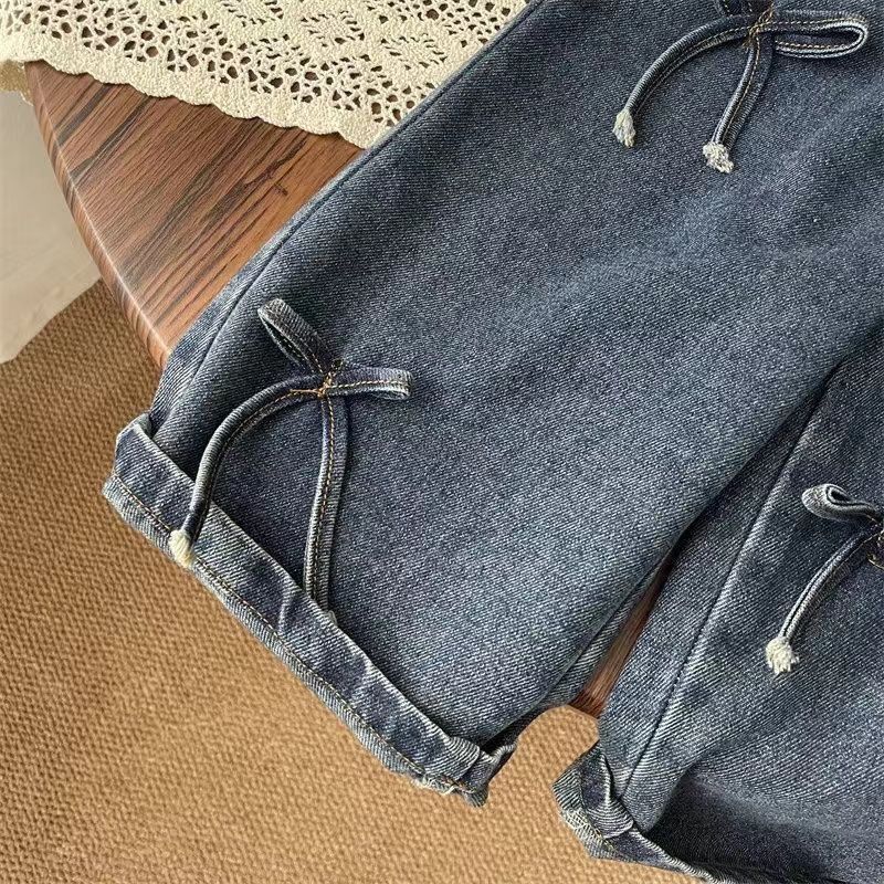 Spring & Fall Girls Baby Loose Version Kidsren'S Korean Bow Denim Straight Pants Wide Leg Pants - Image 5