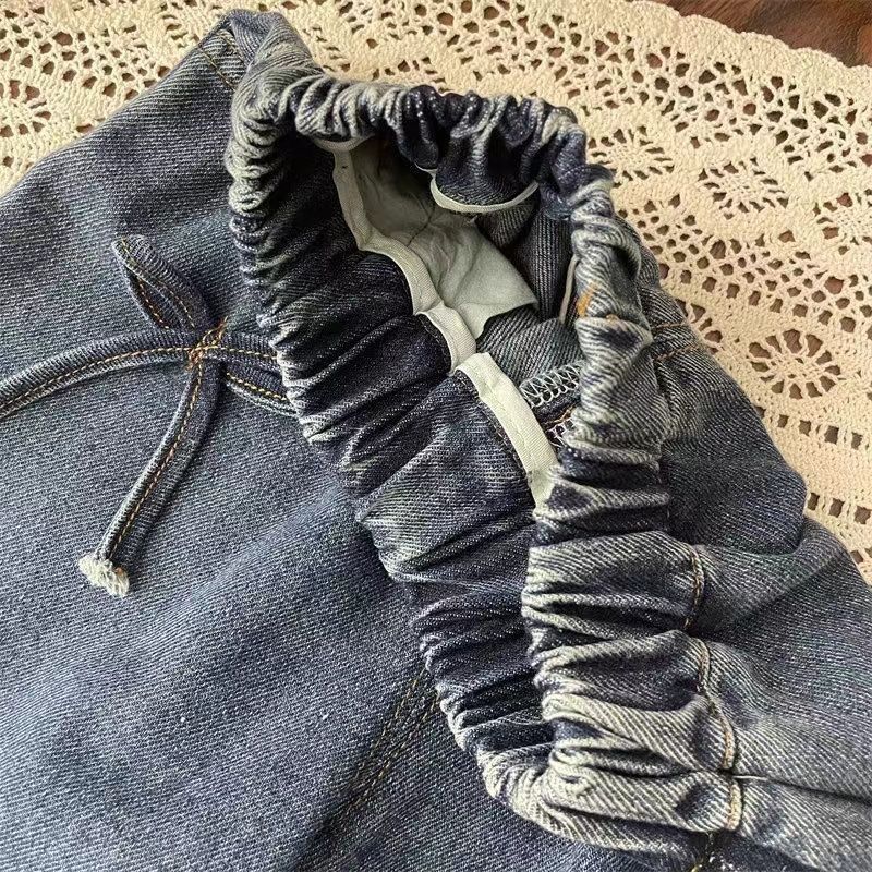 Spring & Fall Girls Baby Loose Version Kidsren'S Korean Bow Denim Straight Pants Wide Leg Pants - Image 4