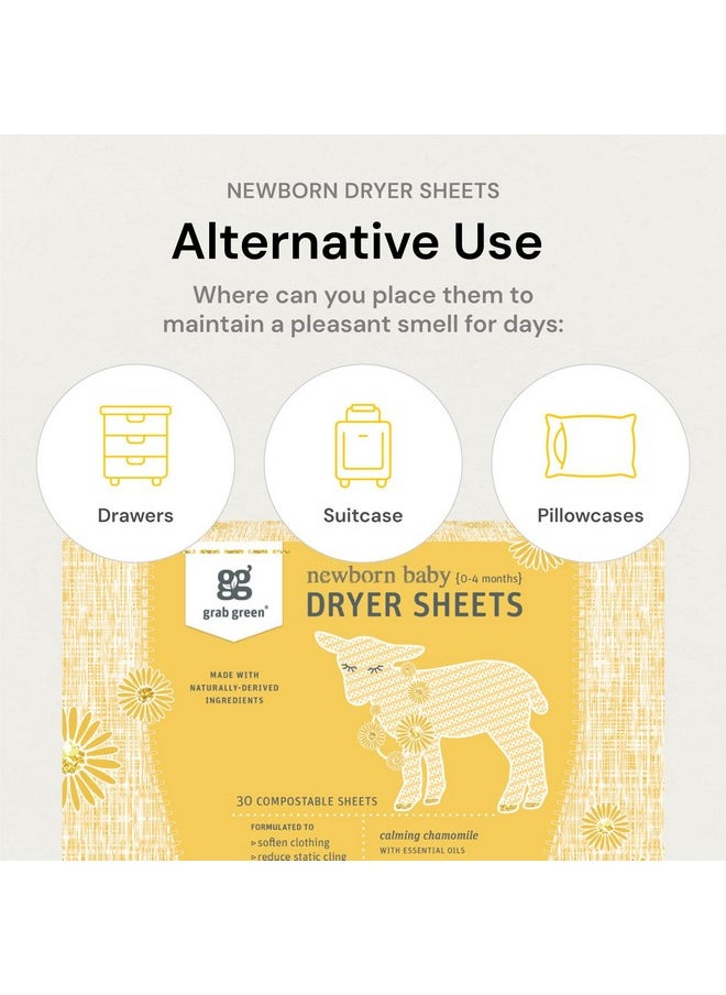 Grab Green - Grab Green Newborn Baby Dryer Sheets - Natural Scent Booster and Fabric Softener to Reduce Wrinkles and Static (Calming Chamomile Scent, 120 Sheets Total) - Image 1