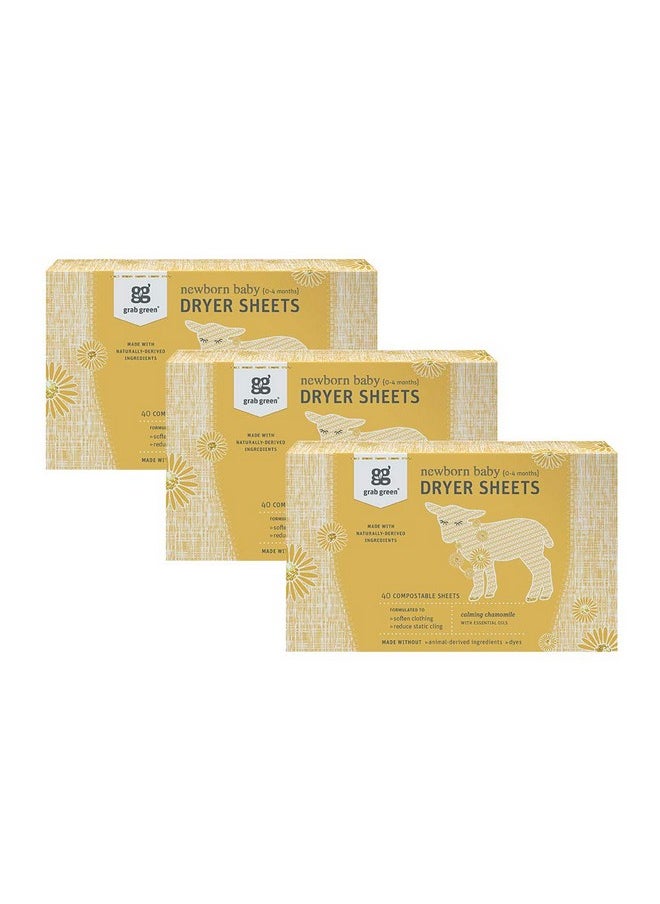 Grab Green - Grab Green Newborn Baby Dryer Sheets - Natural Scent Booster and Fabric Softener to Reduce Wrinkles and Static (Calming Chamomile Scent, 120 Sheets Total) - Image 1