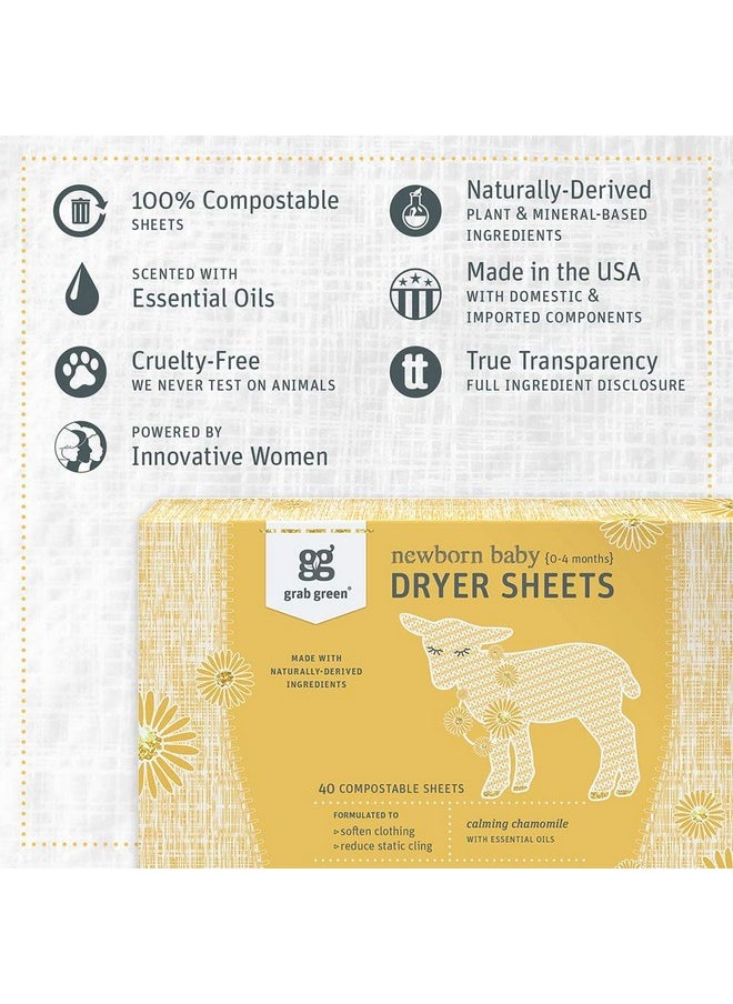 Grab Green - Grab Green Newborn Baby Dryer Sheets - Natural Scent Booster and Fabric Softener to Reduce Wrinkles and Static (Calming Chamomile Scent, 120 Sheets Total) - Image 1
