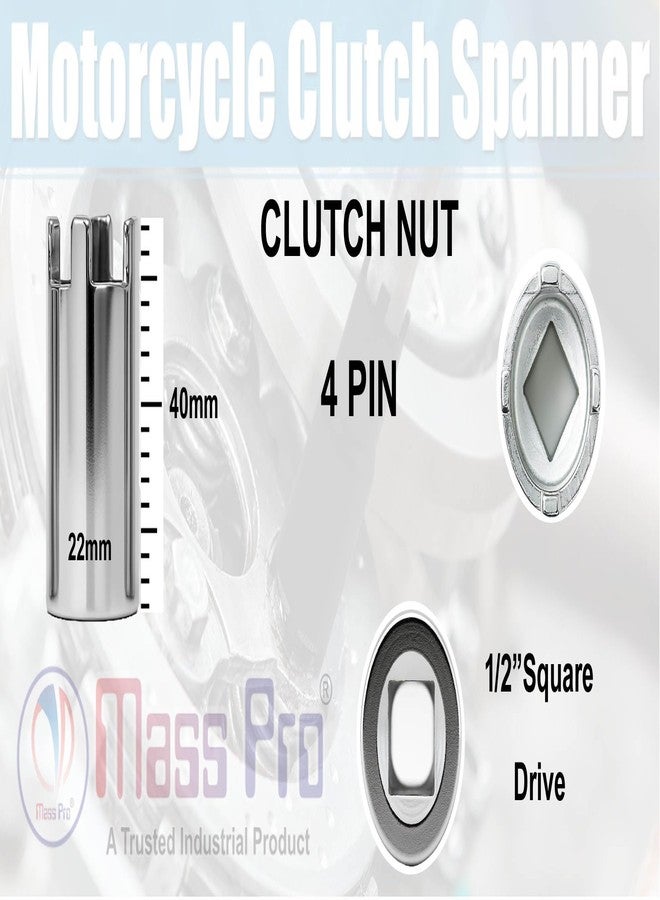 Mass Pro Motorcycle Clutch Nut Socket, 4 Pin, 22mm Chrome Vanadium Steel, 1/2" Square Drive, Professional Quality - Image 2