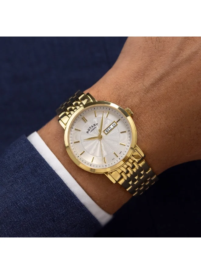 Rotary  Rotary Men's Heritage White Guilloche Dial Gold Plated Stainless Steel Bracelet Watch - GB05423/02 for Men | Best Price UAE