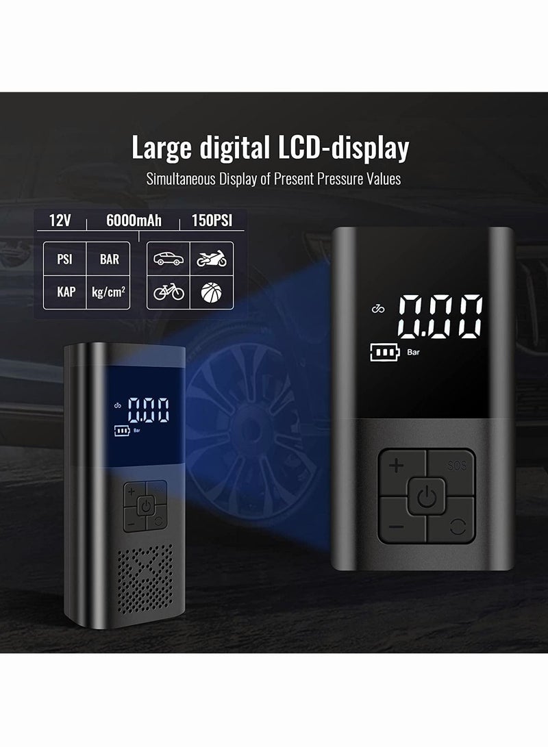 مضخة نفخ إطارات السيارة المحمولة بضغط الهواء، نفخ سريع 150 رطل لكل بوصة مربعة مع شاشة LCD مزدوجة، [لاسلكية وقوة قوية] مضخة إطارات كهربائية للسيارة والدراجات النارية والكرات - Image 2