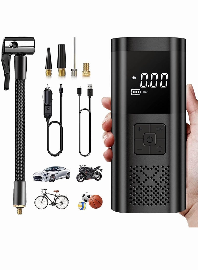 مضخة نفخ إطارات السيارة المحمولة بضغط الهواء، نفخ سريع 150 رطل لكل بوصة مربعة مع شاشة LCD مزدوجة، [لاسلكية وقوة قوية] مضخة إطارات كهربائية للسيارة والدراجات النارية والكرات - Image 1