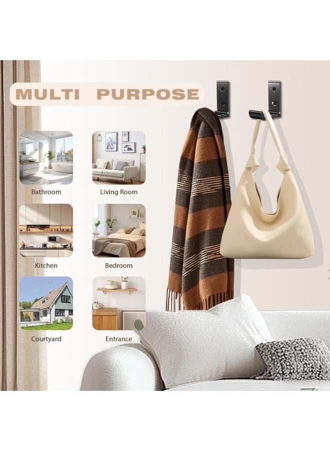 HOMESTAR 6 PCS Heavy Duty Folding Wall Hooks, Sturdy Black Wall Mounted Hooks for Coats, Towels, Backpacks, Bags, Space Saving Wave Design for Living Room, Bedroom Organization - Image 5