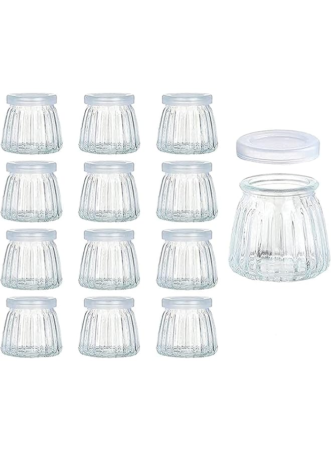 4oz Glass Jars with PE Lids 12 Pack Mini Pudding Jars Clear Yogurt Jars Glass Favor Jars Containers for Spice, Jam, honey, Mousse, Wedding Favors, Shower Favors, DIY and Art