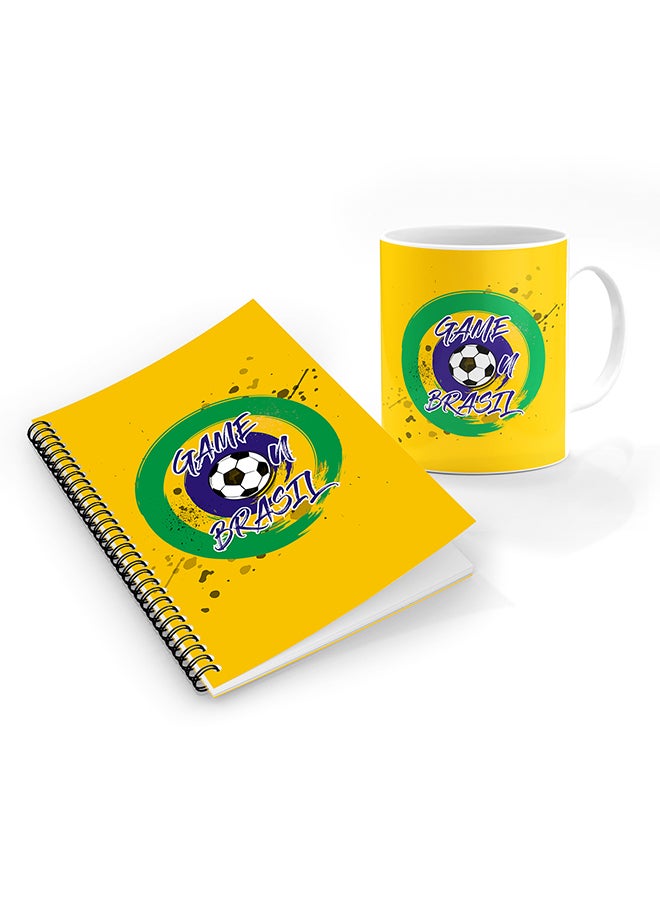 Stylizedd Designer Printed Coffee Mug + A5 Spiral Notebook Memo Notepad Journal Personalised Combo Gift Set Game on Brazil