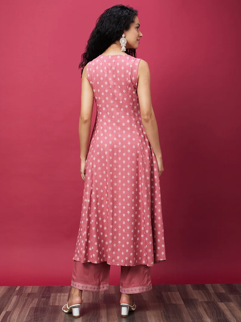 globus Women Ethnic Motifs Printed A Line Kurta & Trouser Set