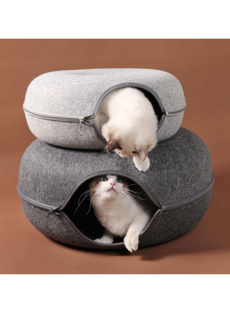 TRASSLE Cat Tunnel Bed,Detachable Felt Cat Nest,Round Donut Felt Pet Nest,Four Seasons Available cat nest,Semi-Closed Washable Cat Tunnel Nest (Light grey)  - Image 3