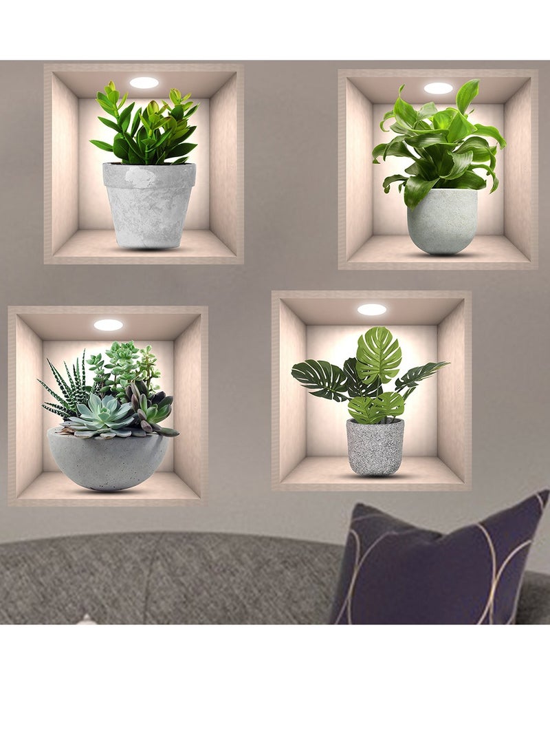 OASIS-TH 3D Flower Green Plant Potted Wall Stickers Self Adhesive PVC Decals Home Decors  - Image 1
