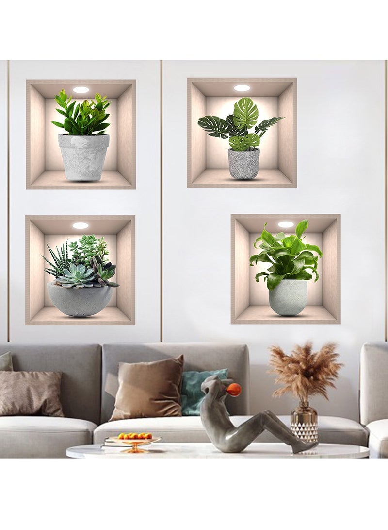 OASIS-TH 3D Flower Green Plant Potted Wall Stickers Self Adhesive PVC Decals Home Decors  - Image 2