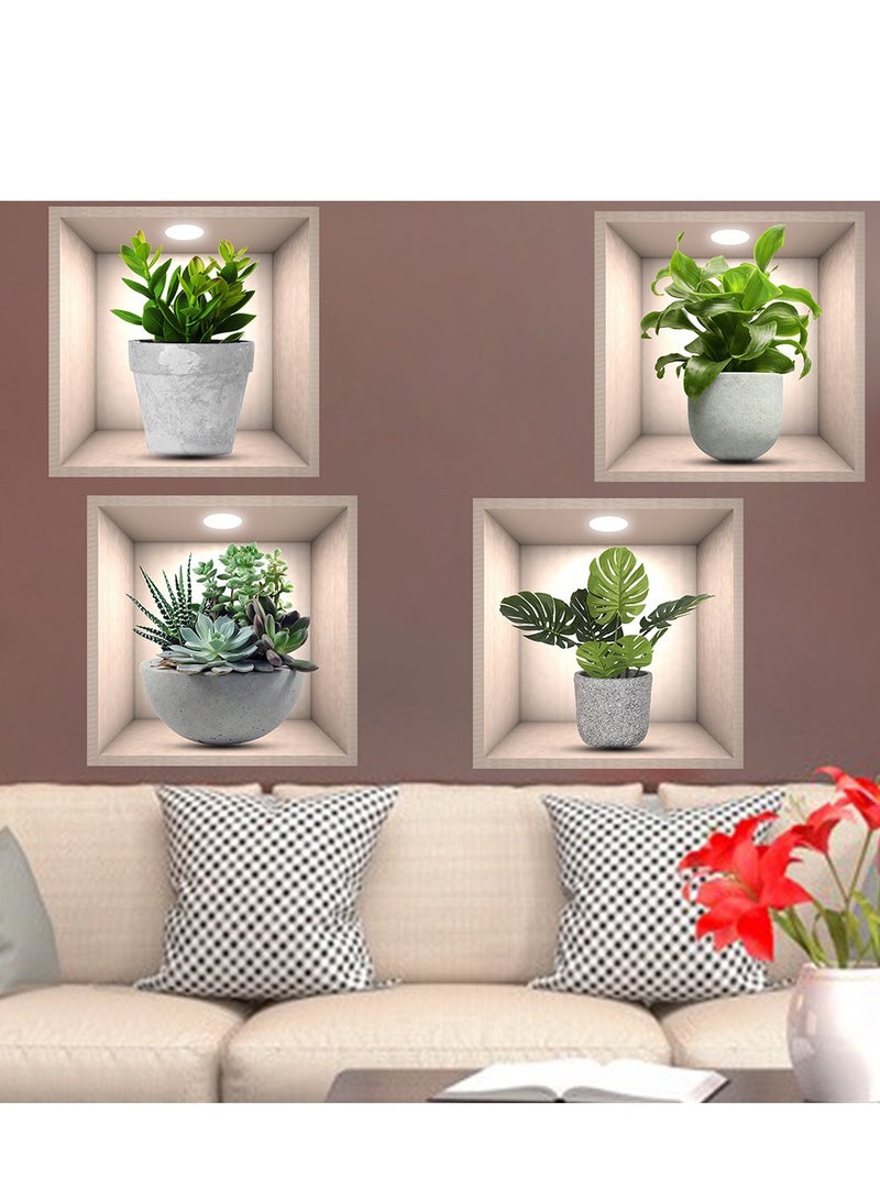 OASIS-TH 3D Flower Green Plant Potted Wall Stickers Self Adhesive PVC Decals Home Decors  - Image 3