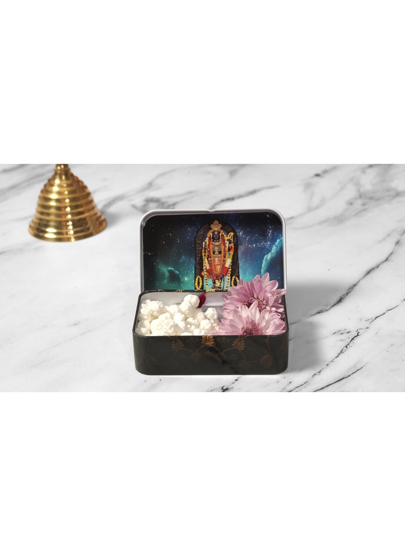 RAM-AYANA Floral Metal Storage Tin Box 63 x 28 x 94 cm with Black Golden Ramlalla Inscription Decorative Organizer for Spiritual Items  - Image 3