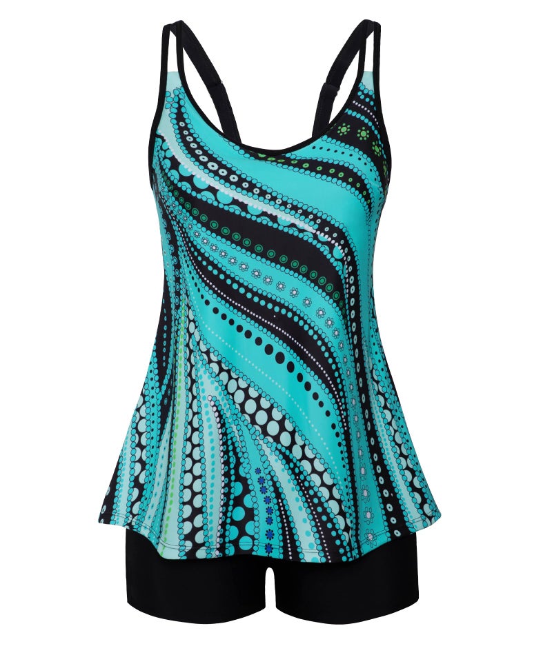 Arolina Full Coverage Swimsuits for Women Adjustable Straps Flowy Tankini Sets Sun Protect Bathing Suits Blue Ripples X-Large - Image 1