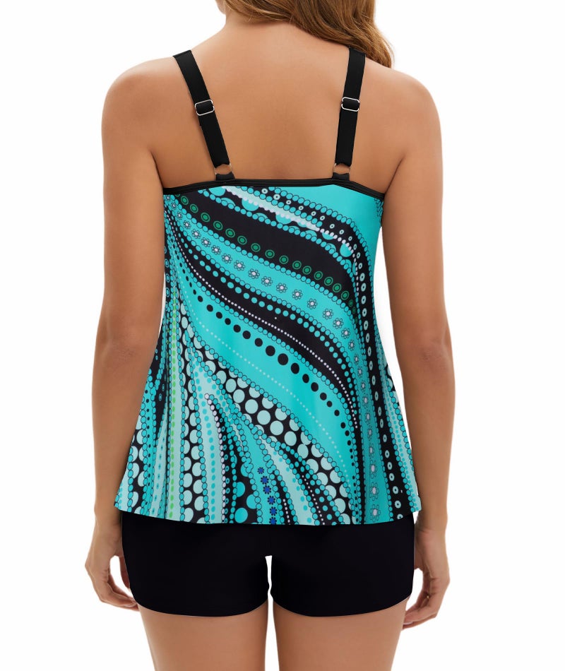 Arolina Full Coverage Swimsuits for Women Adjustable Straps Flowy Tankini Sets Sun Protect Bathing Suits Blue Ripples X-Large - Image 3