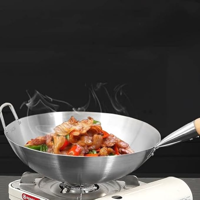 Unity Stainless Steel Wok Pan Stir Fry Pan Deep Frying Wok Frying Skillet With Wooden Handle  32Cm - Image 3
