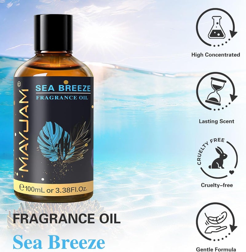 زيت نسيم البحر العطري MAYJAM 100 مل / 3.38 أونصة سائلة مع قطارة زجاجية، زيوت عطرية للناشرات، زيوت عطرية طويلة الأمد لصنع الصابون والشموع - Image 2