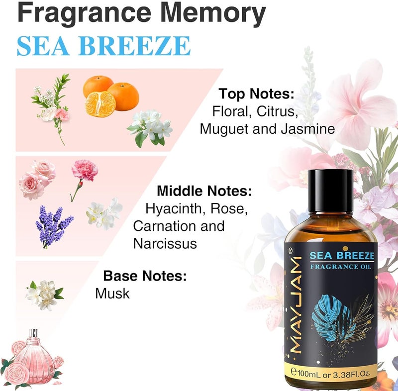 زيت نسيم البحر العطري MAYJAM 100 مل / 3.38 أونصة سائلة مع قطارة زجاجية، زيوت عطرية للناشرات، زيوت عطرية طويلة الأمد لصنع الصابون والشموع - Image 4