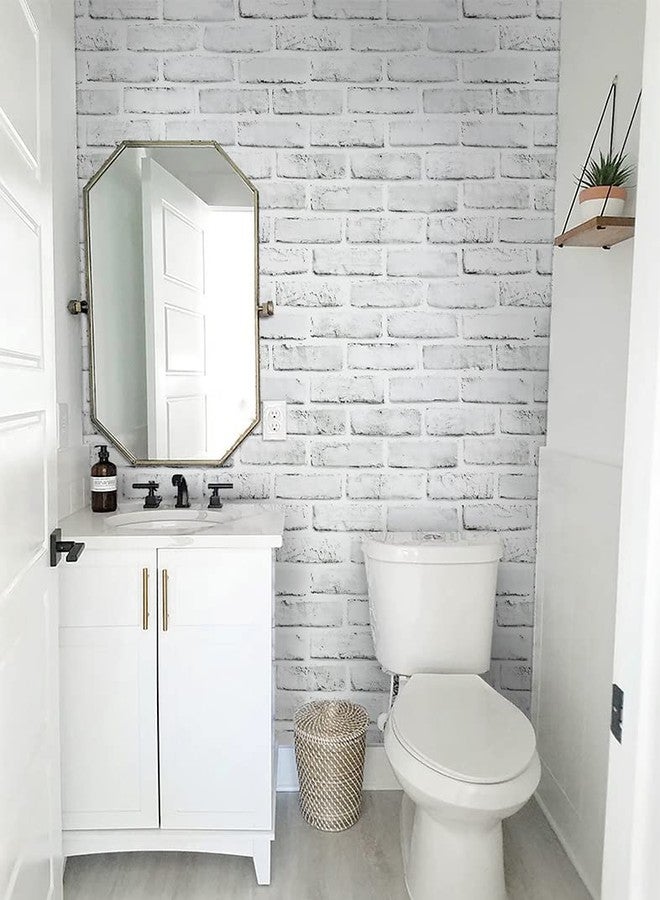 Timeet Brick Wallpaper Peel and Stick Wallpaper White Grey Brick Contact Paper 3D Brick Wall Paper Stick and Peel Wallpaper Removable for Bedroom Living Room Decoration 17.7in x 78.7in - Image 5
