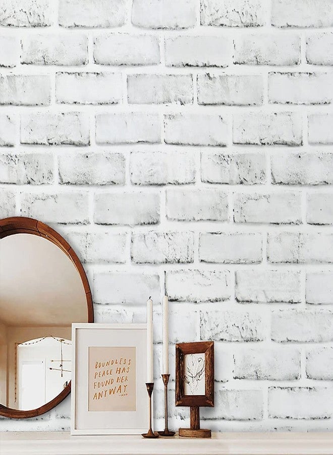 Timeet Brick Wallpaper Peel and Stick Wallpaper White Grey Brick Contact Paper 3D Brick Wall Paper Stick and Peel Wallpaper Removable for Bedroom Living Room Decoration 17.7in x 78.7in - Image 2