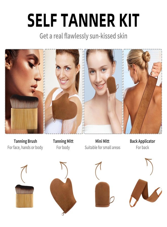 FUNAN Self Tanning Applicator Kit with Tanning Glove for Self Tan Mitt, Back Lotion Applicator, Mini Mitt and Ultra Soft Self Tanner Brush Bamboo Kabuki Brush, Brown - Image 5