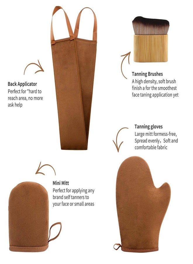 FUNAN Self Tanning Applicator Kit with Tanning Glove for Self Tan Mitt, Back Lotion Applicator, Mini Mitt and Ultra Soft Self Tanner Brush Bamboo Kabuki Brush, Brown - Image 2