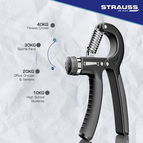 Strauss Adjustable Hand Grip| Adjustable Resistance (10KG - 40KG) | Hand Gripper for Home & Gym Workouts | Perfect for Finger & Forearm Hand Exercises & Strength Building for Men & Women (Black) - Image 2