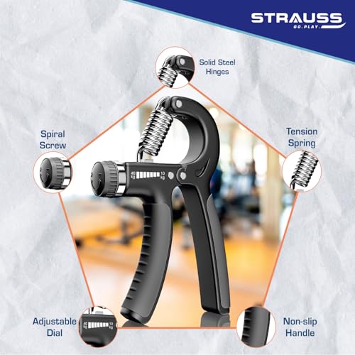 Strauss Adjustable Hand Grip| Adjustable Resistance (10KG - 40KG) | Hand Gripper for Home & Gym Workouts | Perfect for Finger & Forearm Hand Exercises & Strength Building for Men & Women (Black) - Image 3