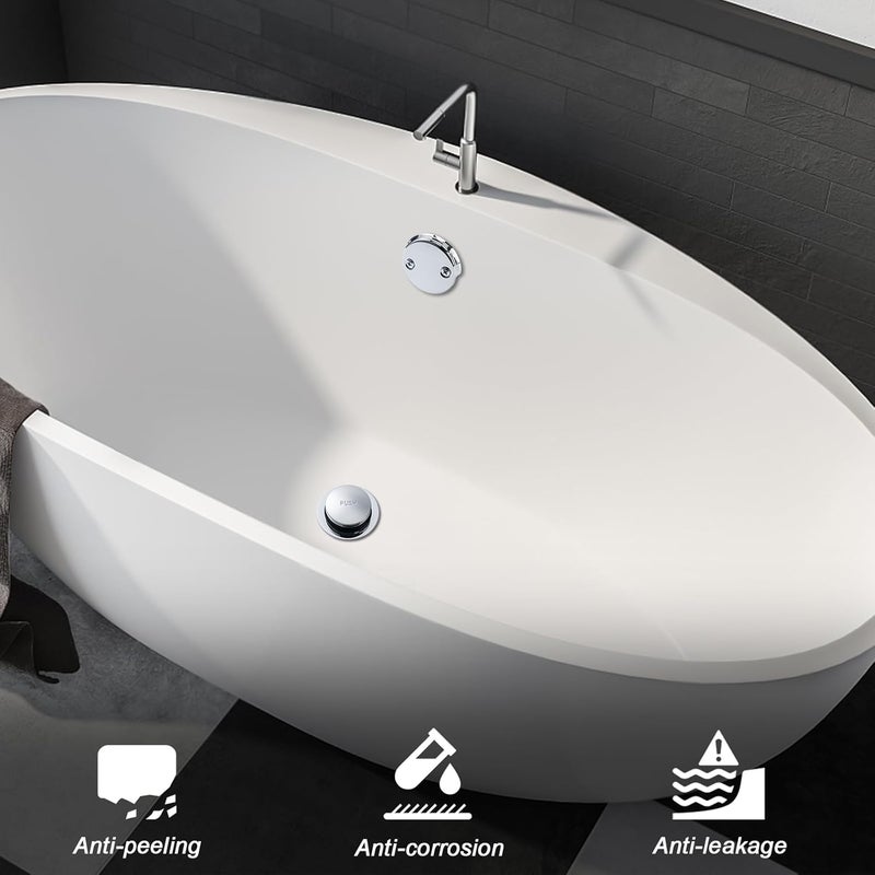 BOOMIBOO Bathtub Drain Tip-Toe Trim Set with Two-Hole Overflow Faceplate, Bath Tub Drains Conversion Kit with Universal Fine/Coarse Thread, Replacement Bathtub Drain Stopper Assembly, Chrome Plated - Image 2