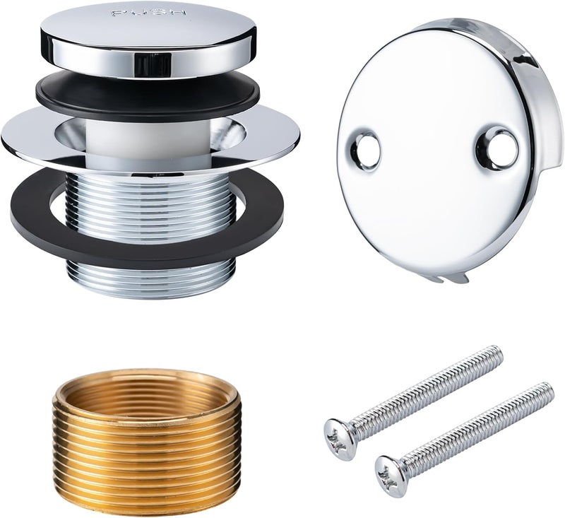 BOOMIBOO Bathtub Drain Tip-Toe Trim Set with Two-Hole Overflow Faceplate, Bath Tub Drains Conversion Kit with Universal Fine/Coarse Thread, Replacement Bathtub Drain Stopper Assembly, Chrome Plated - Image 1