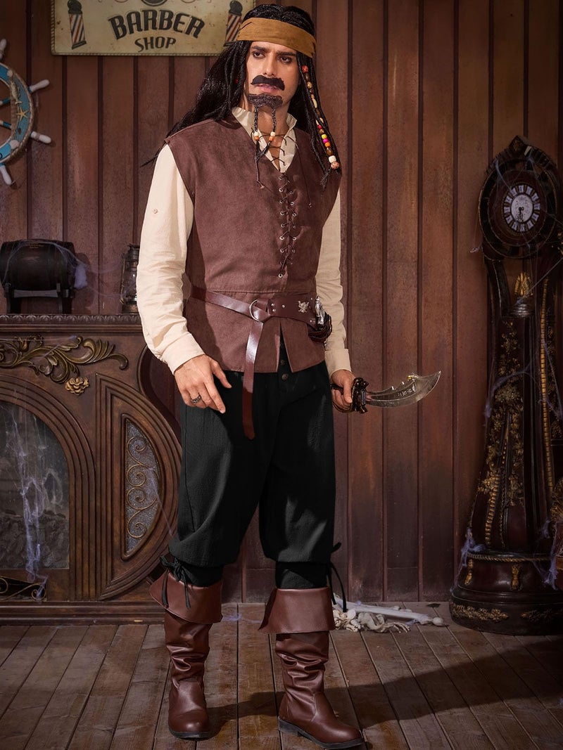Runcati Mens Medieval Pirate Pants Renaissance Ankle Banded Viking Ren Faire Pants Lace Up Halloween Costume Trousers Black - Image 4