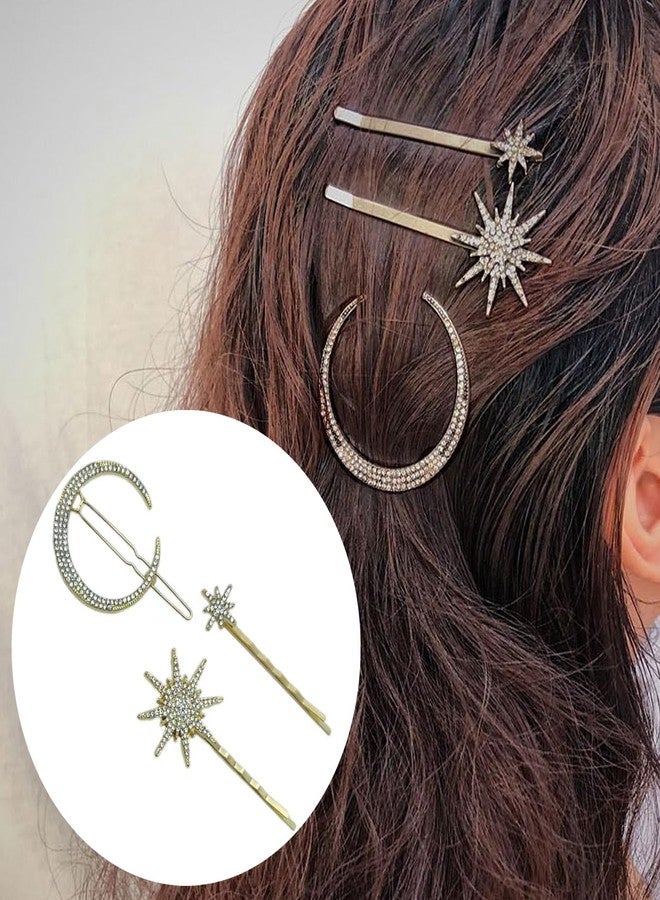 LINYUEARUI Star & Moon Hair Clips 6pcs - Vintage Rhinestone Bobby Pins for Women, Decorative Hair Pins Metal Alloy Crystal Hair Accessories, Bridal Party Wedding Hair Clips (Silver, Gold) - Image 2