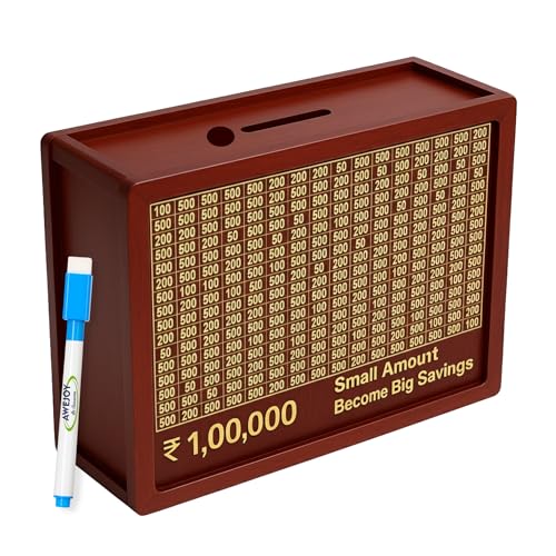 AWEJOY Wooden Piggy Bank Money Saving Box | ₹1,00,000 Target Tracker | Piggy Box with Denomination Grid & Marker | Wooden Savings Bank for Adults & Kids | Budgeting & Financial Goal Organizer - Image 1
