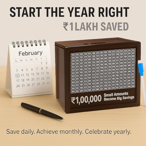 AWEJOY Wooden Piggy Bank Money Saving Box | ₹1,00,000 Target Tracker | Piggy Box with Denomination Grid & Marker | Wooden Savings Bank for Adults & Kids | Budgeting & Financial Goal Organizer - Image 5