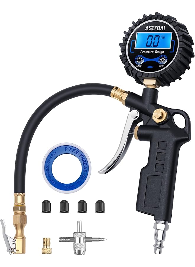 Astroai Digital Tire Pressure Gauge With Inflator, 250 Psi Air Chuck And Compressor Accessories Heavy Duty With Quick Connect Coupler, 0.1 Display Resolution, Car Accessories For Suv, Truck, Rv - Image 1