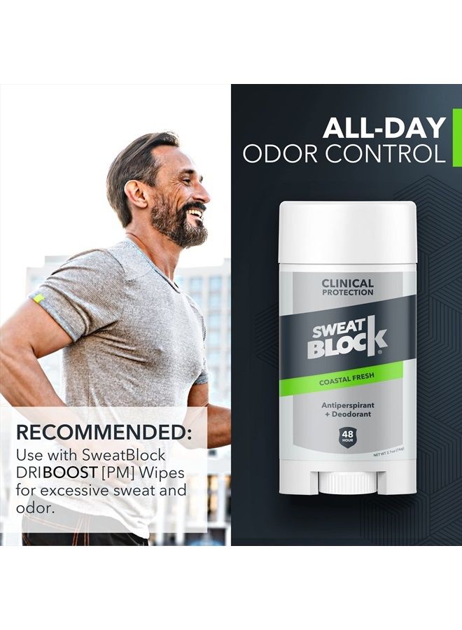 Sweatblock Clinical Strength Deodorant Antiperspirant Stick for Men & Women - 48-Hour High Degree Sweat & Odor Protection - Non-Irritating Smooth Glide - Coastal Fresh Unisex Scent - 2.7oz (2 Pack) - Image 5