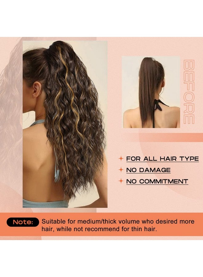 SEIKEA 18" Highlight Ponytail Extension, Pt002 Tia Claw Long Multi Layered Fluffy Thick Wavy Jaw Clip In Fake Pony Tails Fake Hair Soft Natural Hairpiece Chocolate Brown Caramel Blonde Highlights - Image 2