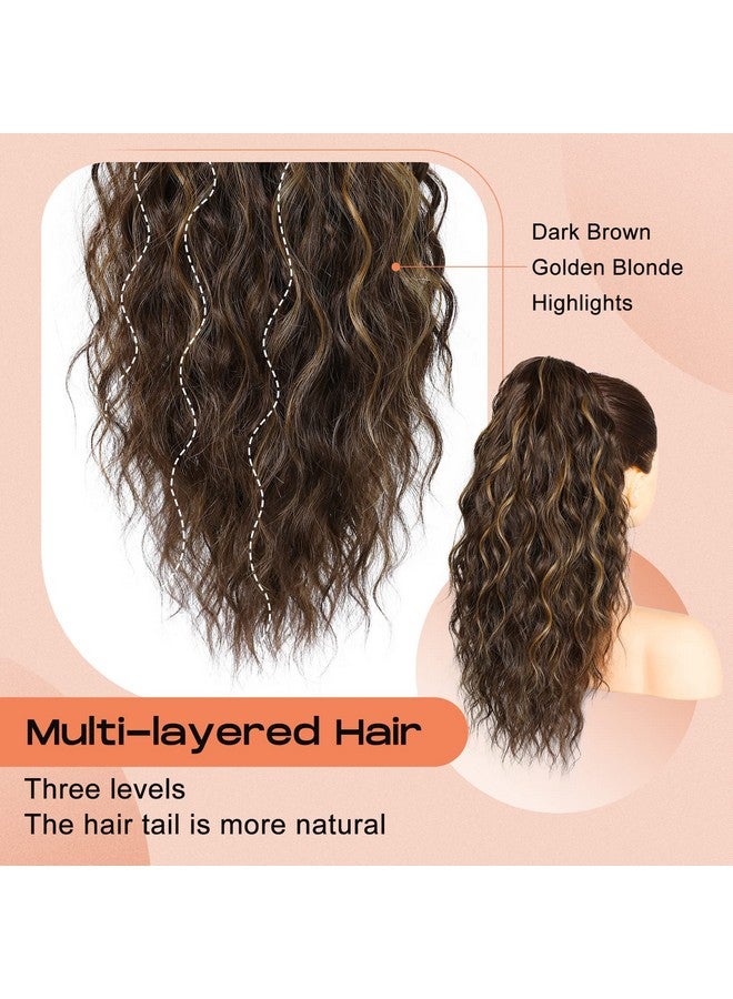 SEIKEA 18" Highlight Ponytail Extension, Pt002 Tia Claw Long Multi Layered Fluffy Thick Wavy Jaw Clip In Fake Pony Tails Fake Hair Soft Natural Hairpiece Chocolate Brown Caramel Blonde Highlights - Image 1