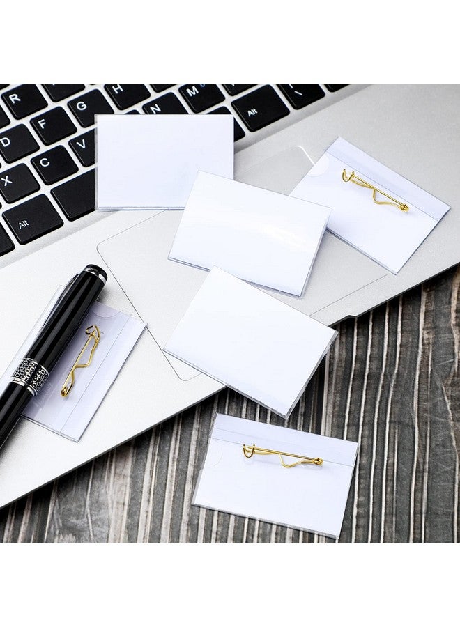 Eaasty 200 Pcs Name Tags with Pins ID Clear Plastic Badge Holder Pin Style Name Badge Holders with Inserts ID Card Plastic Name Badge Sleeve, 2.44 x 3.58 Inch(Gold Clip) - Image 3