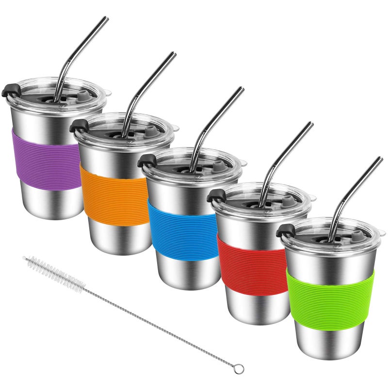 Kids Stainless Steel Cups Kids Metal Drinking Glasses with Lids Stainless Steel Straws and Sleeves 12oz Reusable Water Tumbler for Children and Adults Apply to Indoor and Outdoor